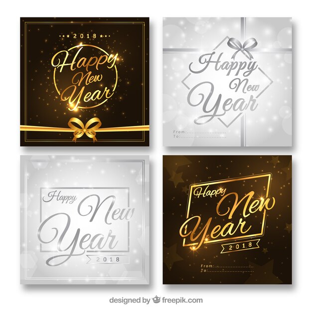 Collection of silver and golden new year cards