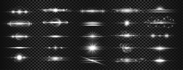 Vettore gratuito raccolta di fasci di luce argento sullo sfondo con vettore di effetto luminoso