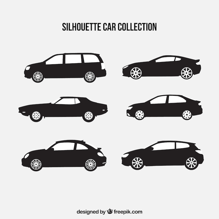 Бесплатный Вектор коллекция из шести силуэтов автомобилей