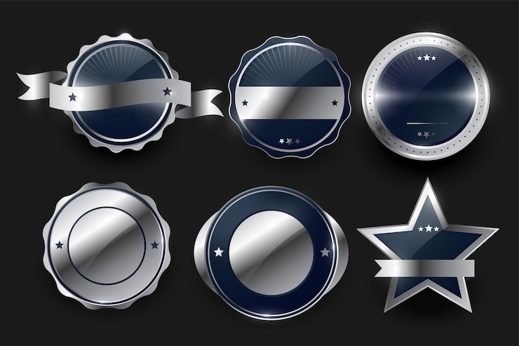 Free Vector collection of six circular medal badge label symbol design