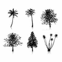 Free vector collection of six different tree silhouettes