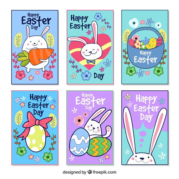 Free vector collection of six easter cards