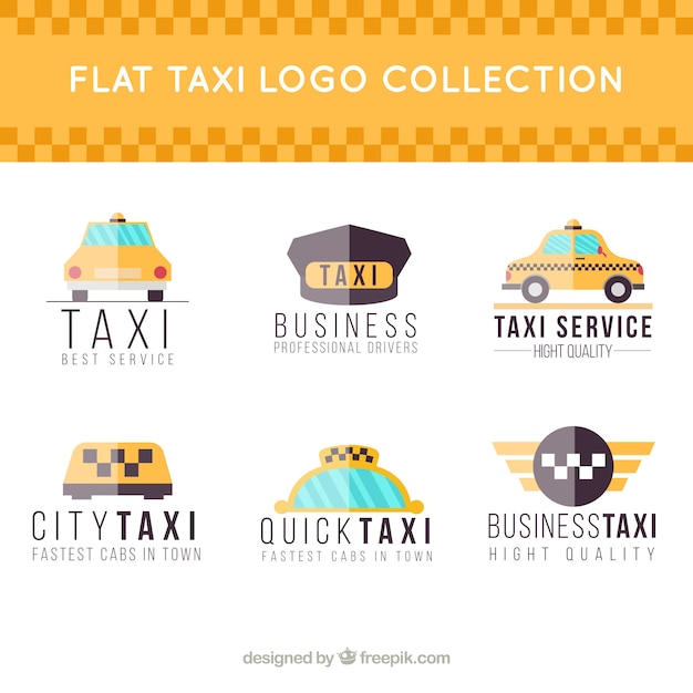 Free vector collection of six flat style logos for taxi companies