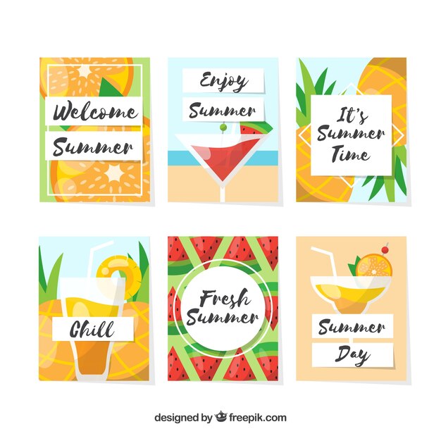 Collection of six flat summer cards