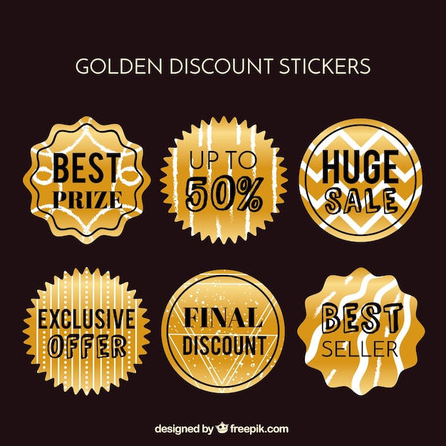 Collection of six golden discount stickers