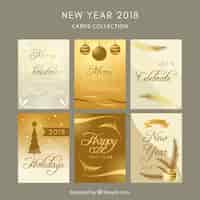 Free vector collection of six golden new year cards