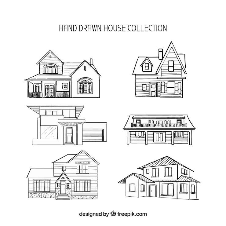 Free Vector collection of six hand drawn houses