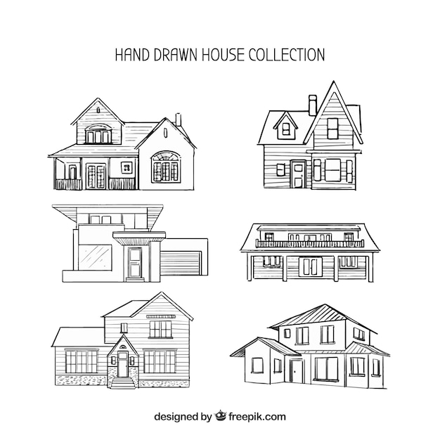 Collection of six hand drawn houses