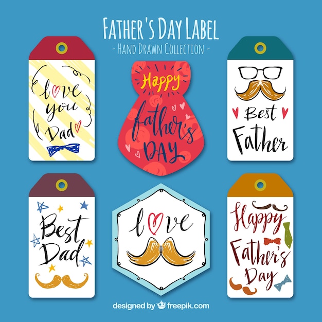 Free vector collection of six hand-drawn labels for father's day