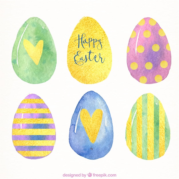 Collection of six hand-painted easter eggs