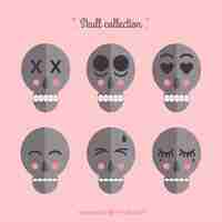 Free vector collection of six pretty skulls in flat design