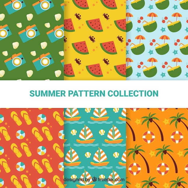 Free vector collection of six summer patterns