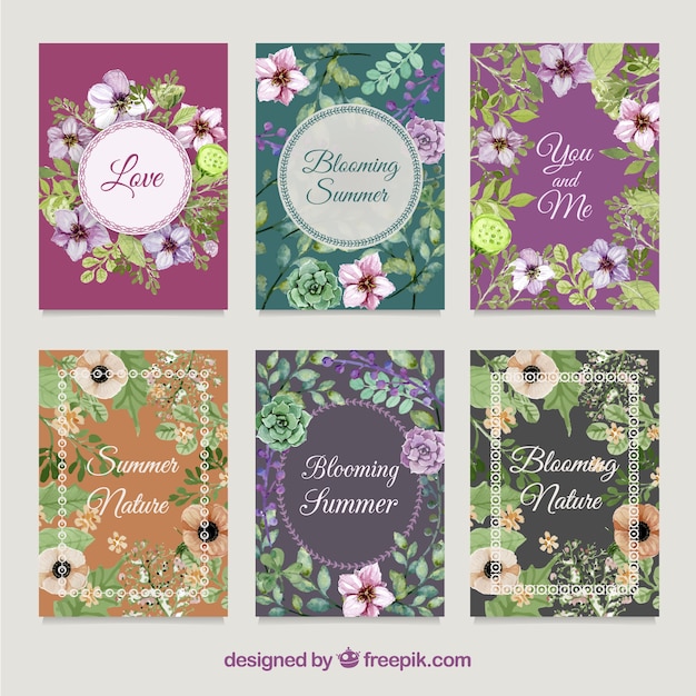 Collection of six vintage style floral cards