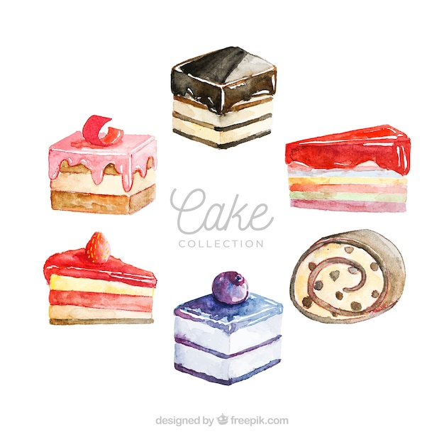 Collection of six watercolor cakes