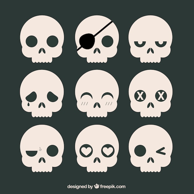 Free vector collection of skulls with expressions
