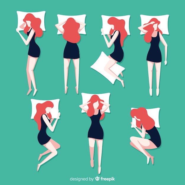 Collection of sleeping poses in flat style