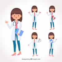 Free vector collection of smiley female doctor with clipboard and stethoscope