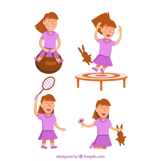 Free vector collection of smiling girl playing