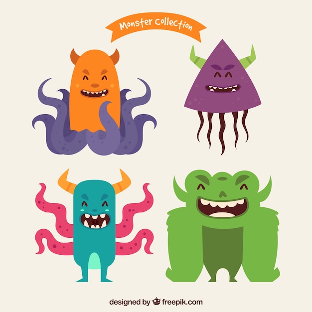 Free vector collection of smiling monster characters