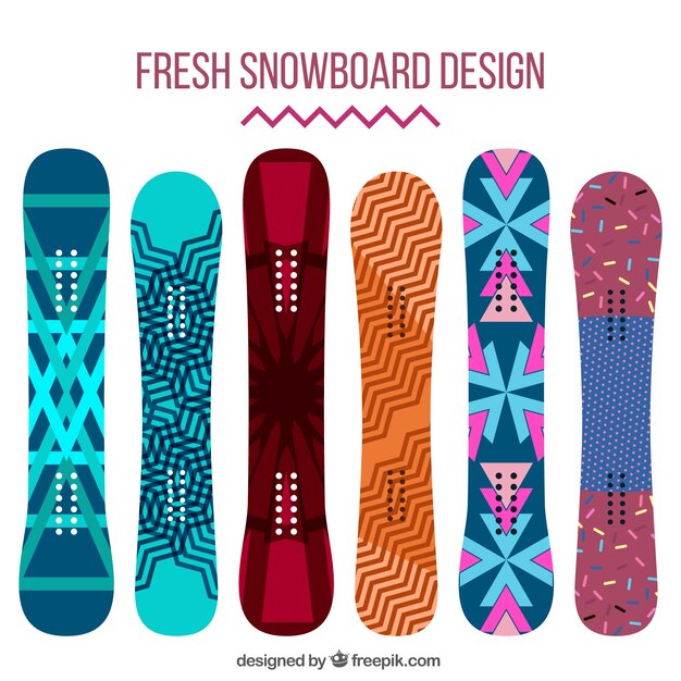 抽象的なデザインのスノーボードのコレクション