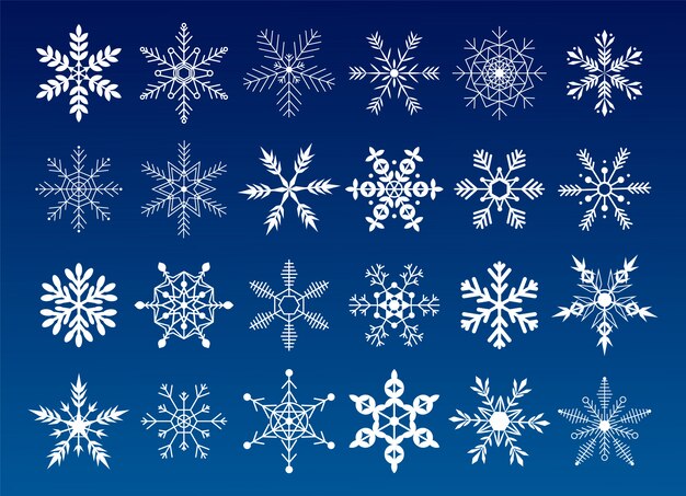 スノーフレークのアイコンセット 冷たい氷結晶冬の雪 Gdradientラインsixpointedスター プレミアムベクター