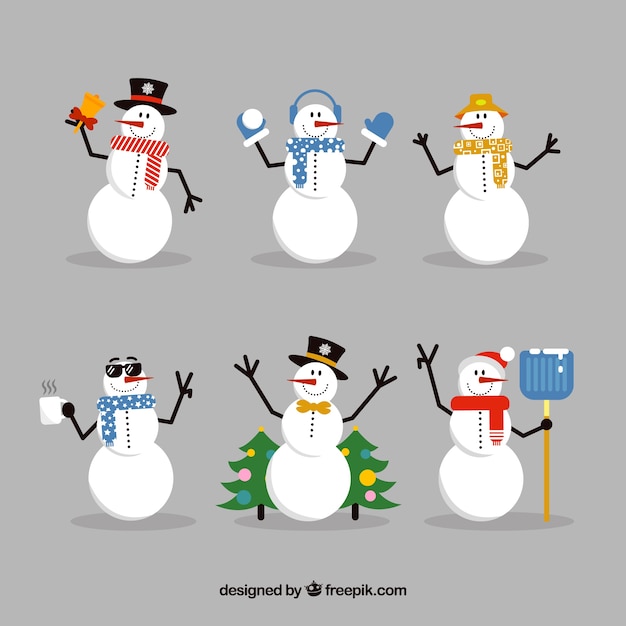 Free vector collection of snowmen with scarves