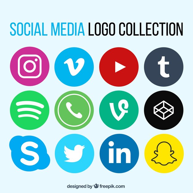 Collection of social network logos in flat design