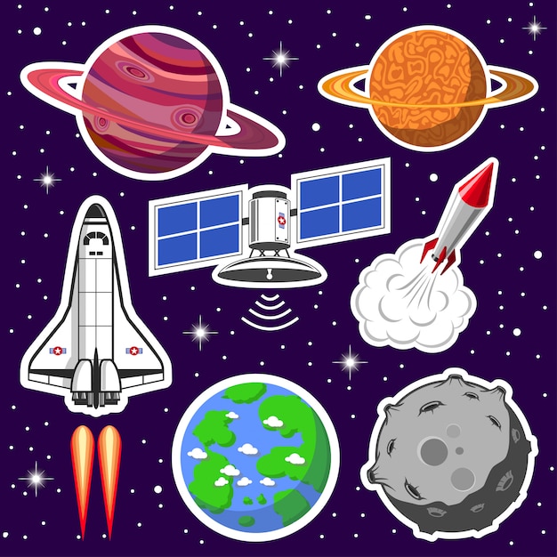 Collection of spaceships and planets, space theme