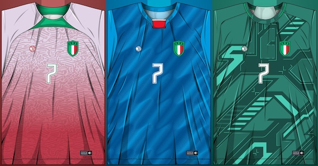 Vettore gratuito collezione maglie sportive - kit calcio per sublimazione