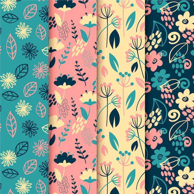Free vector collection of spring flowers and leaves pattern