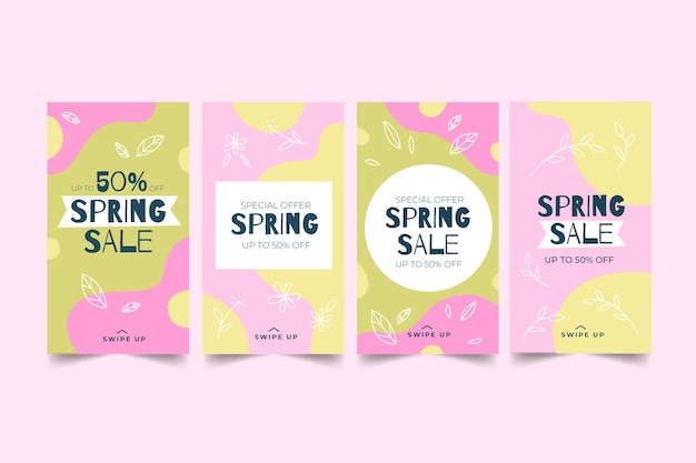 Free vector collection of spring instagram stories