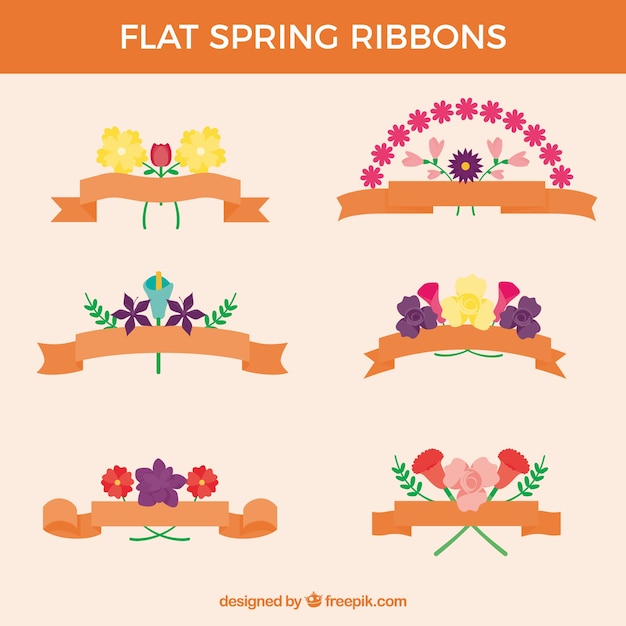 Collection of spring ribbons in flat design