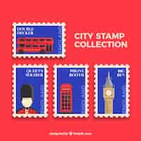 Free vector collection of stamps with london landmarks