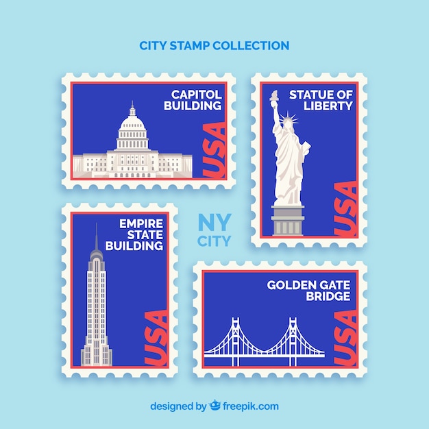 Free vector collection of stamps with us landmarks