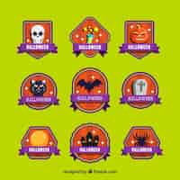Free vector collection of stickers with halloween element in flat design