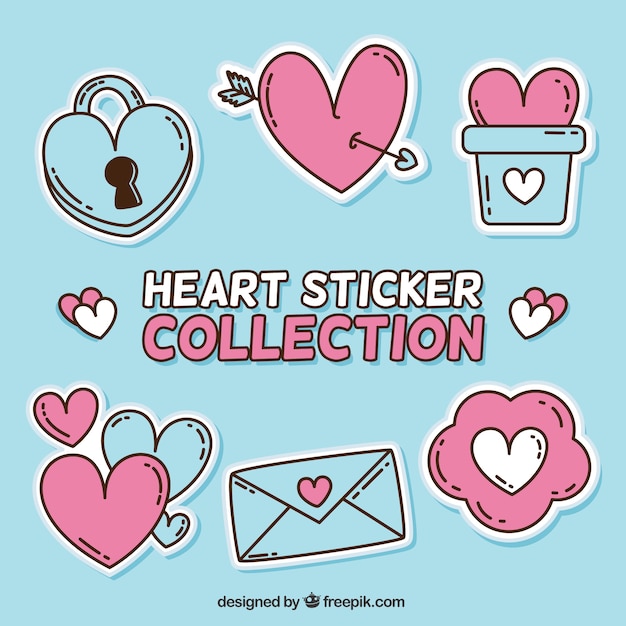 Collection of stickers with hearts