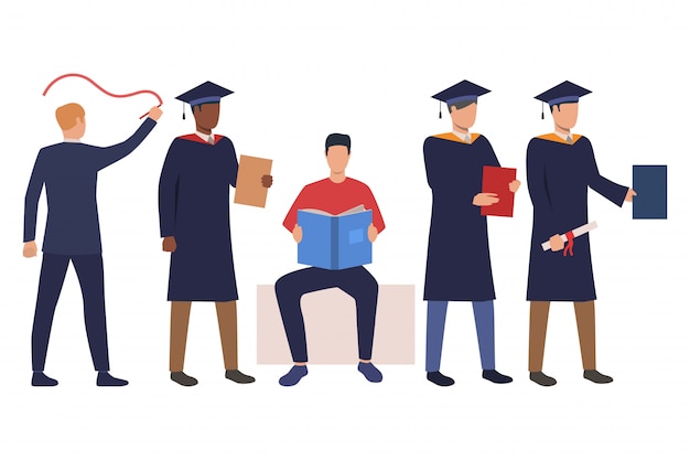 Free vector collection of successful students in academic dresses