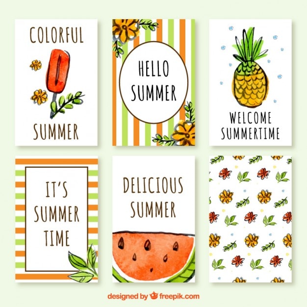 Collection of summer card in watercolor effect