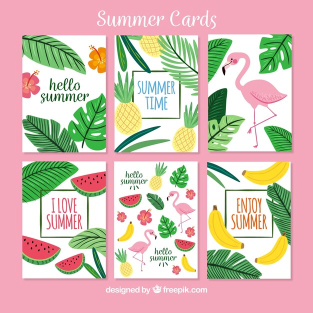 Коллекция летних карточек с фруктами и растительностью