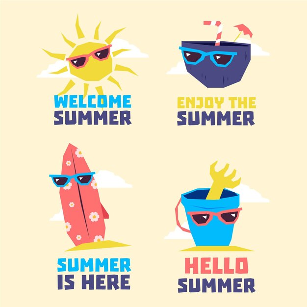  Free Vector | Collection of summer elements wearing sunglasses