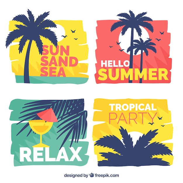 Free vector collection of summer labels in different colors