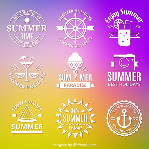 Free vector collection of summer stickers in vintage style