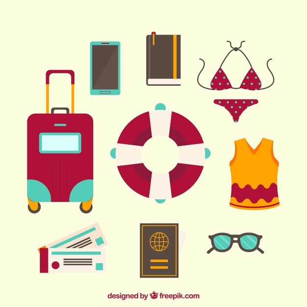 Collection of summer travel objects