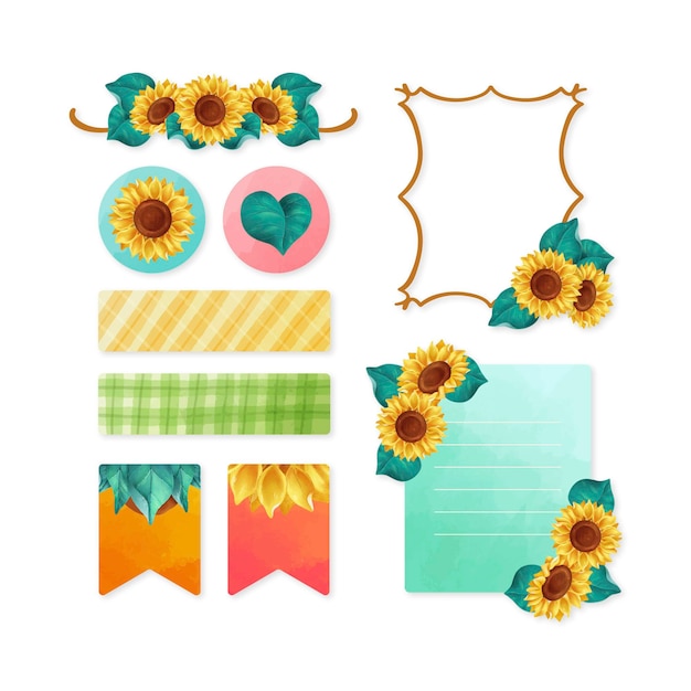 Free vector collection of sunflower frames and scrapbook set