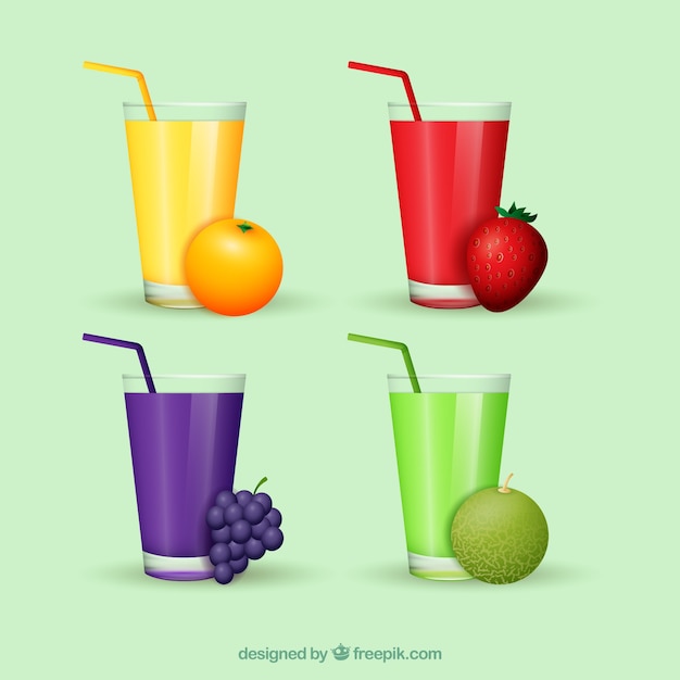 Free vector collection of tasty fruit juices in realistic design