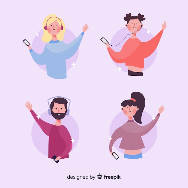 Free vector collection of teenagers listening to music