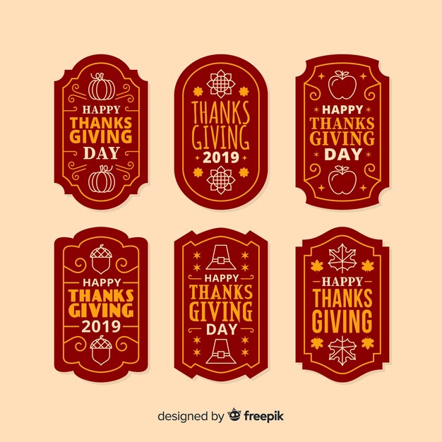 Collection of thanksgiving label in flat design