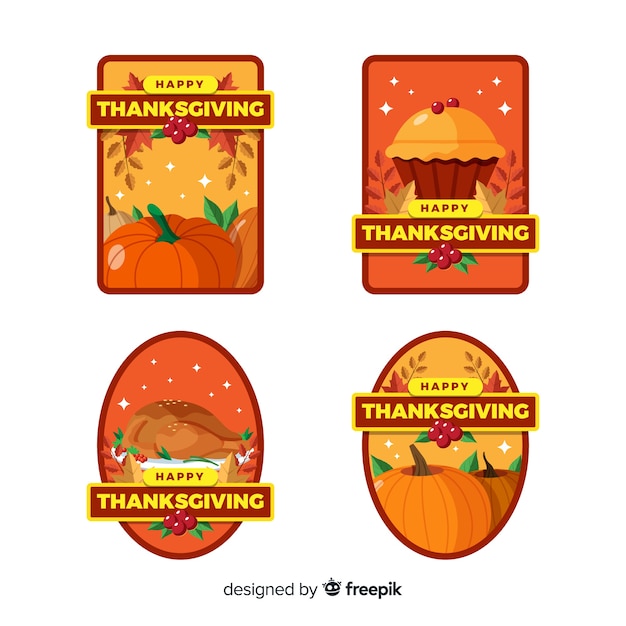 Free vector collection of thanksgiving label in flat design