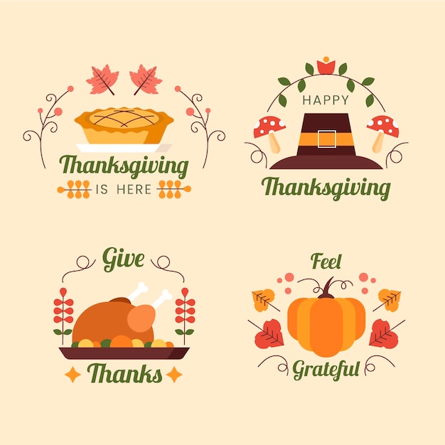 Free vector collection of thanksgiving label in flat design