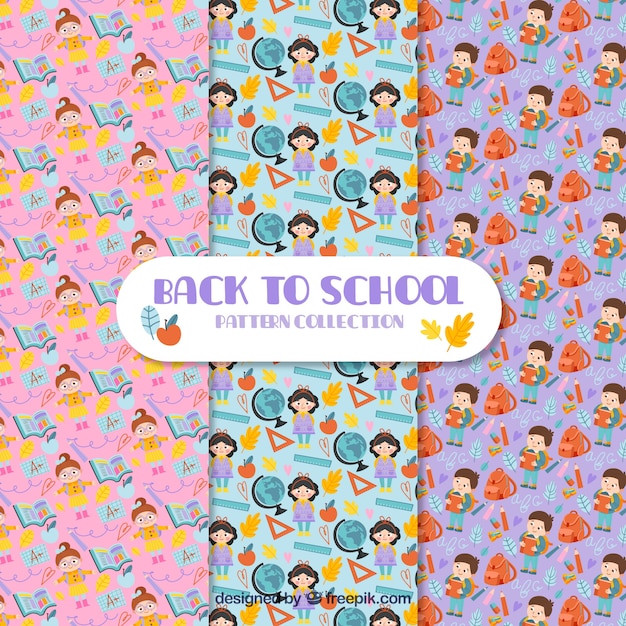 Free vector collection of three back to school patterns